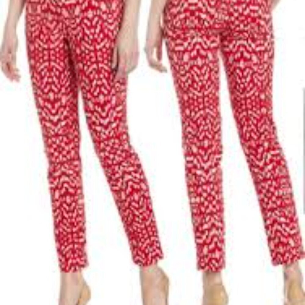 Jones New York Red Ikat Print Ankle Length Pants Stretch Size 10 Petite
